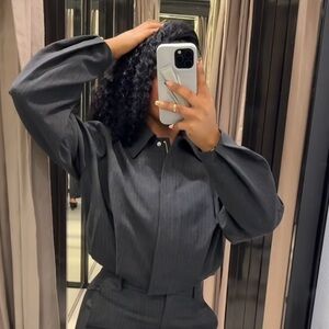 ZARA CROPPED PINSTRIPE BALLOON BOMBER JACKET